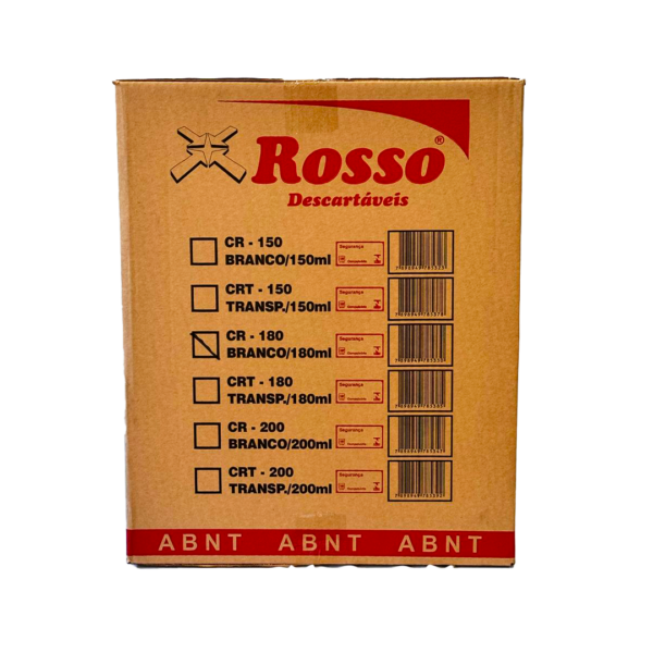 Copo Descartável 180ml PS ABNT – Rosso CR-180, Tira c/100 Unidades (Caixa c/25 Tiras = 2500 Copos)